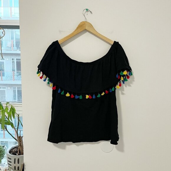 Velvet by Graham & Spencer Tops - Velvet by Graham & Spencer Black Pom Pom Slub Short Sleeve Top Size XL